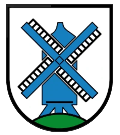 Das Wappen des Schützenvereins Lustgarten zeigt eine Schießscheibe, gekreuzte Gewehre, Eichenlaub und historische Figuren, die Tradition und Gemeinschaft symbolisieren.